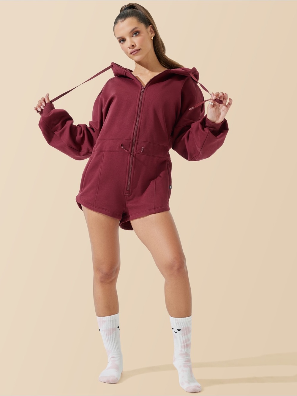 POPFLEX Burgundy Zip-Front Hooded Romper